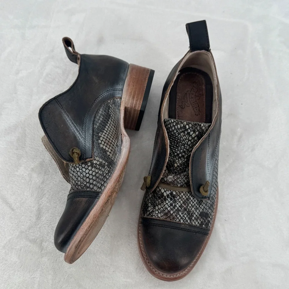 Freebird Mabel Oxford Leather Shoes Black Multi Snakeskin , Size 8 - MSRP $215